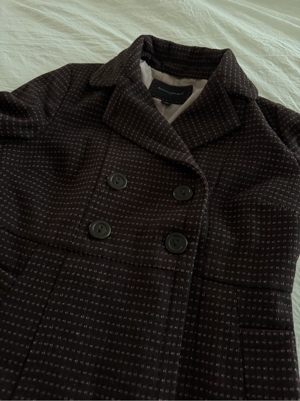 Banana Republic Wool Blend Brown Textured Woven Double-Breasted Peplum Jacket - Picture 6 of 14
